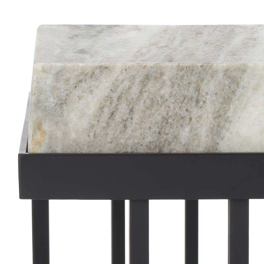 Safavieh Gustaf Rectangle Accent Table - Sand Brown Marble / Black