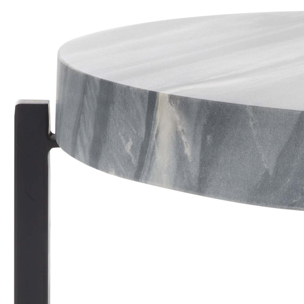 Safavieh Gustavia Round Accent Table  - Grey Marble / Black