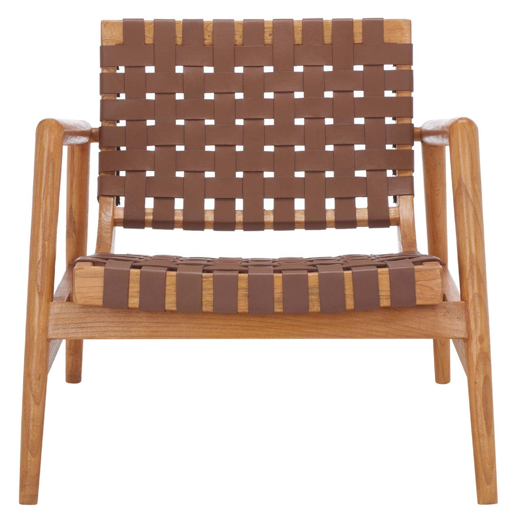 Safavieh Bellona Leather Woven Accent Chair - Cognac / Natural