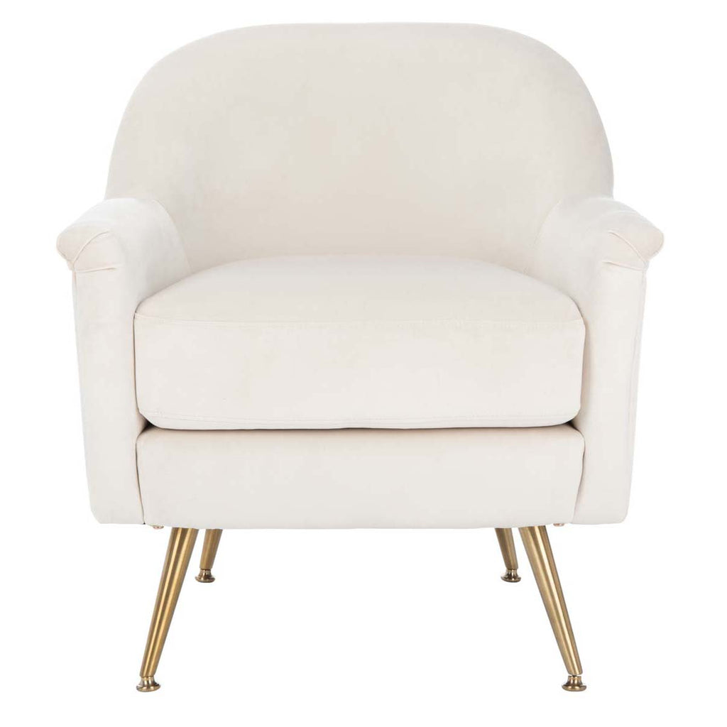 Safavieh Brienne Mid Century Arm Chair - Ivory Velvet/Brass