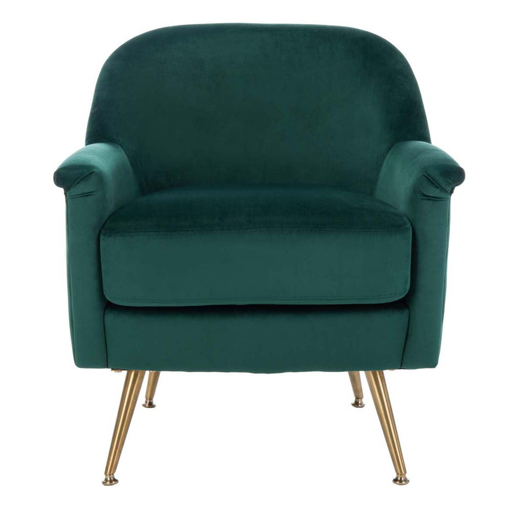 Safavieh Brienne Mid Century Arm Chair - Emerald Velvet/Brass