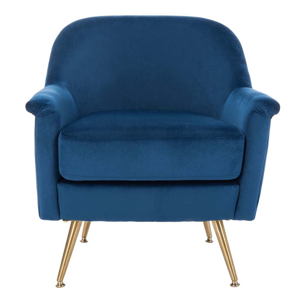 Safavieh Brienne Mid Century Arm Chair - Navy Velvet/Brass