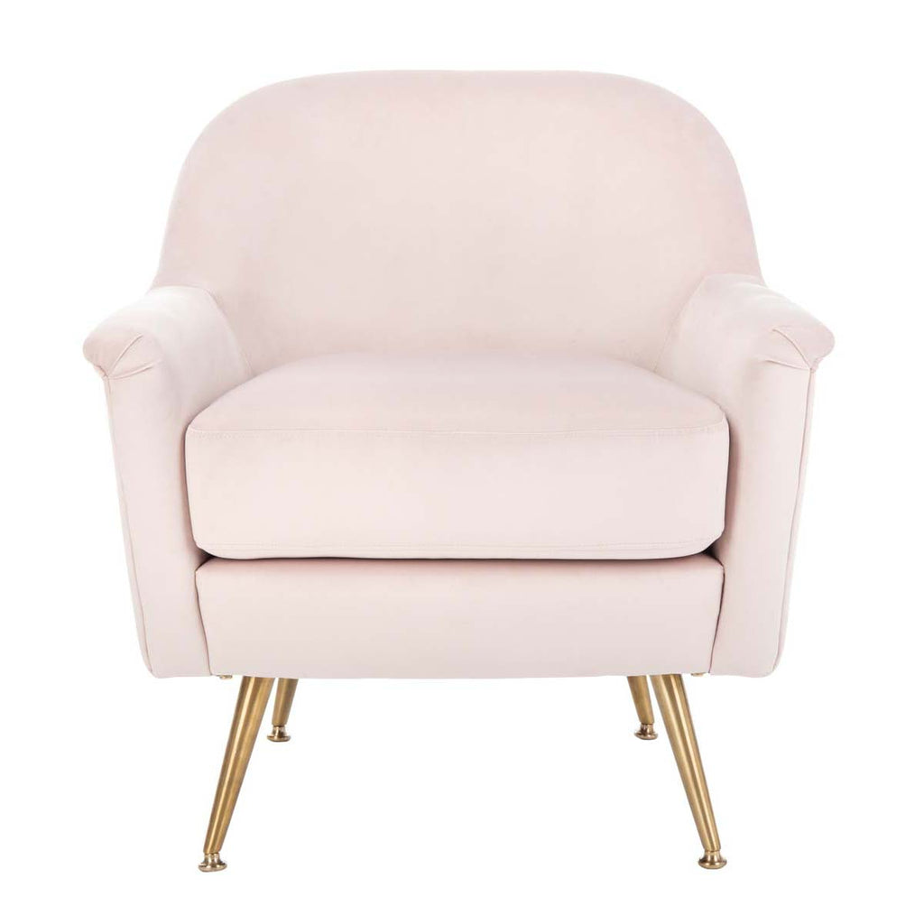 Safavieh Brienne Mid Century Arm Chair - Blush Pink Velvet/Brass