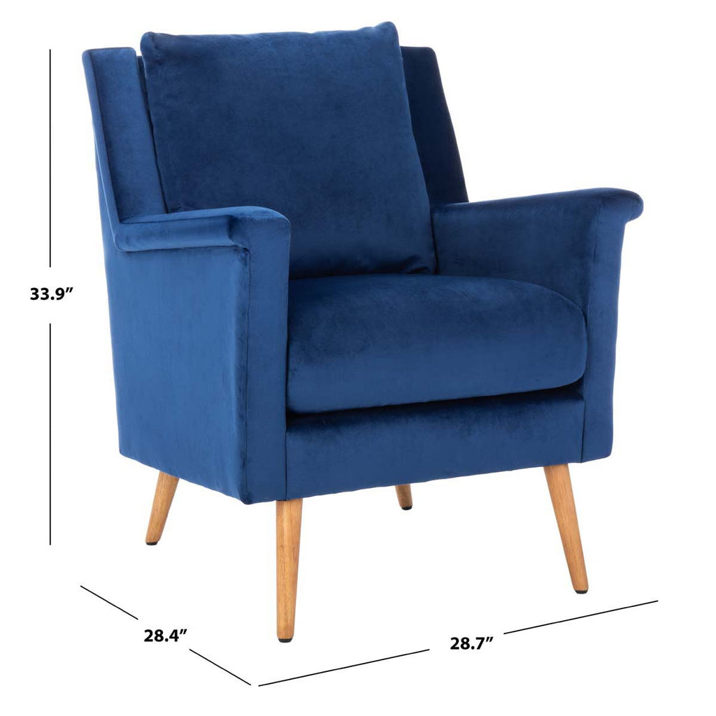 Safavieh Astrid Mid Century Arm Chair - Navy Velvet/Natural