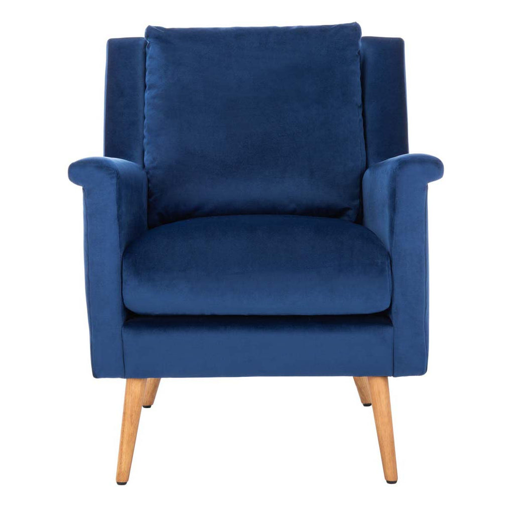 Safavieh Astrid Mid Century Arm Chair - Navy Velvet/Natural