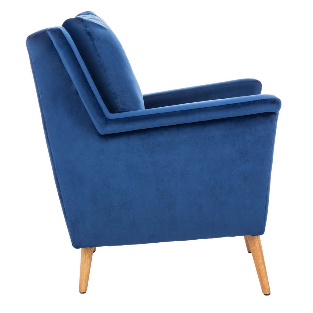 Safavieh Astrid Mid Century Arm Chair - Navy Velvet/Natural