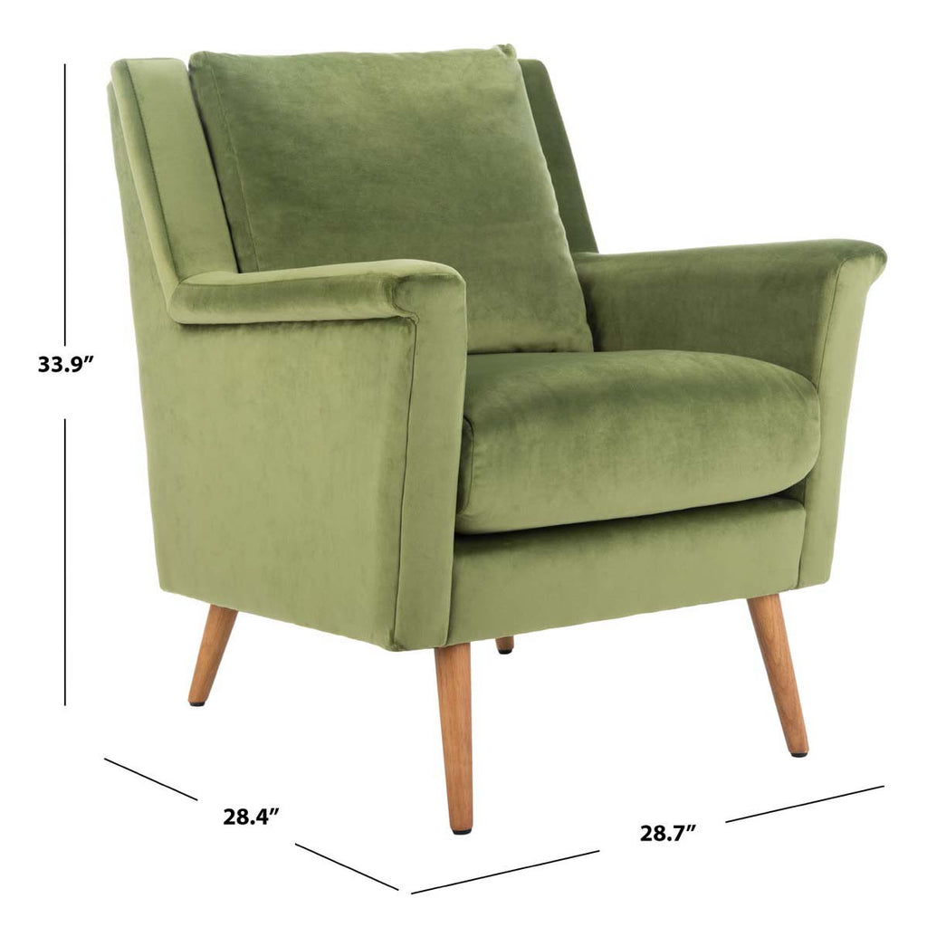 Safavieh Astrid Mid Century Arm Chair - Olive Velvet/Natural