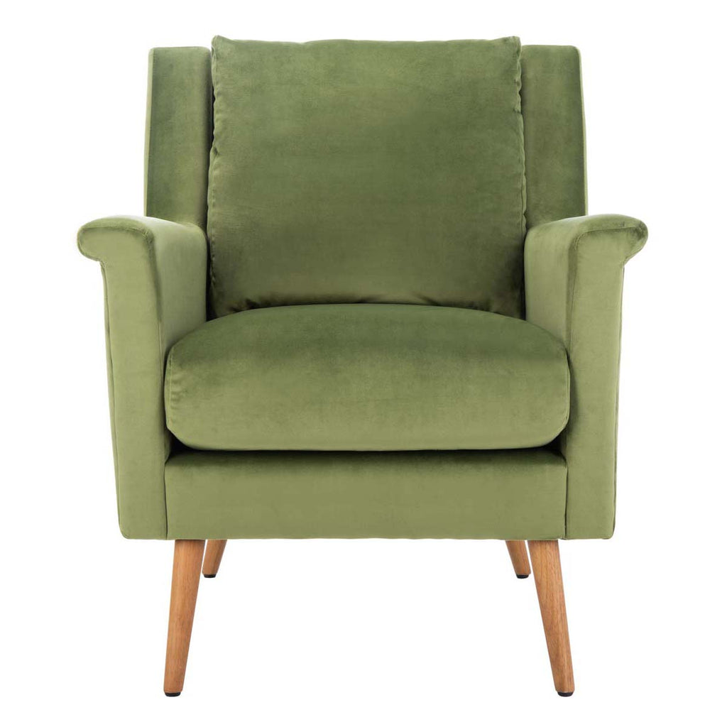 Safavieh Astrid Mid Century Arm Chair - Olive Velvet/Natural