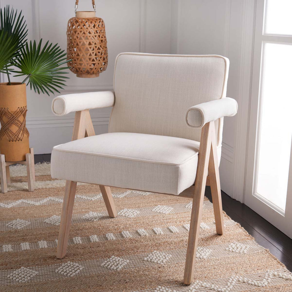 Safavieh Suri Mid Century Arm Chair- Bone Linen/White