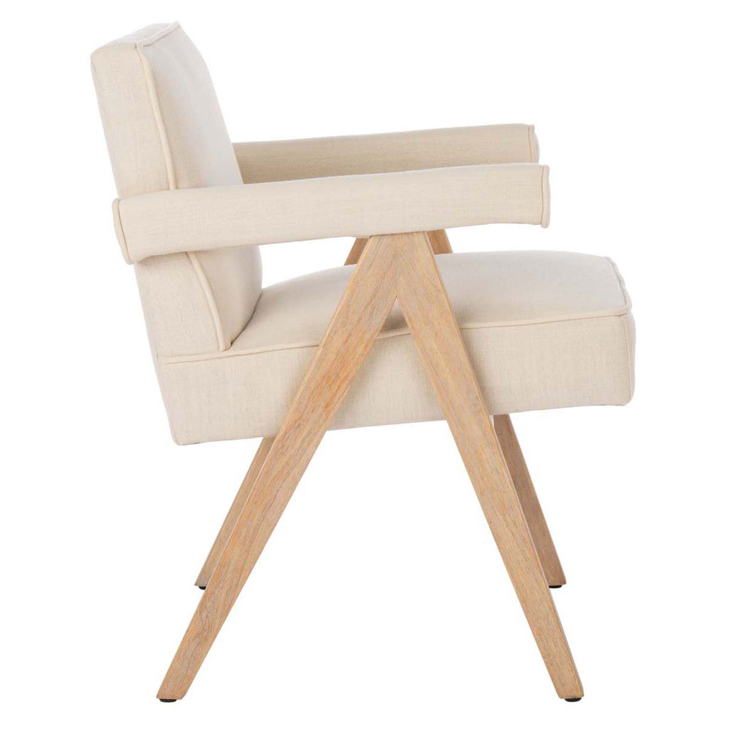 Safavieh Suri Mid Century Arm Chair- Bone Linen/White