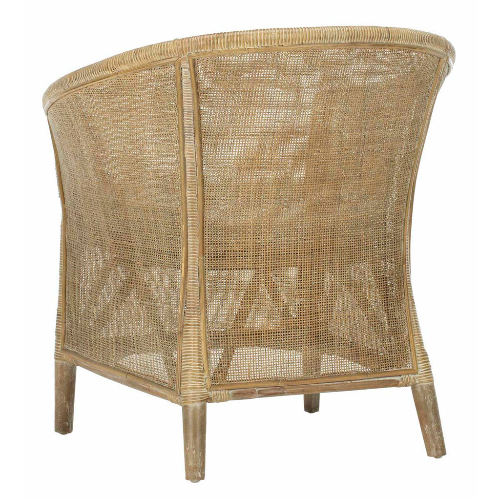 Safavieh Alexana Rattan Armchair - White Wash/White Cushion