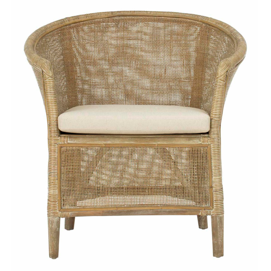 Safavieh Alexana Rattan Armchair - White Wash/White Cushion