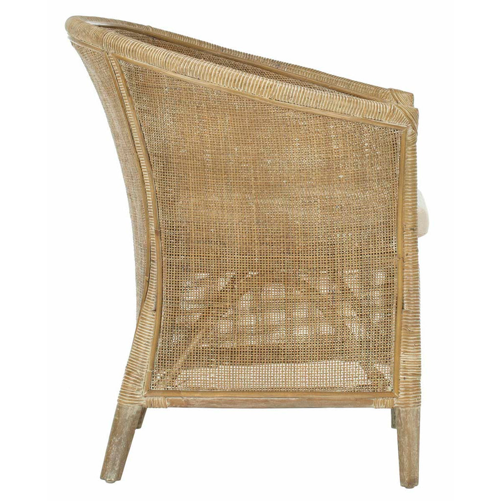 Safavieh Alexana Rattan Armchair - White Wash/White Cushion