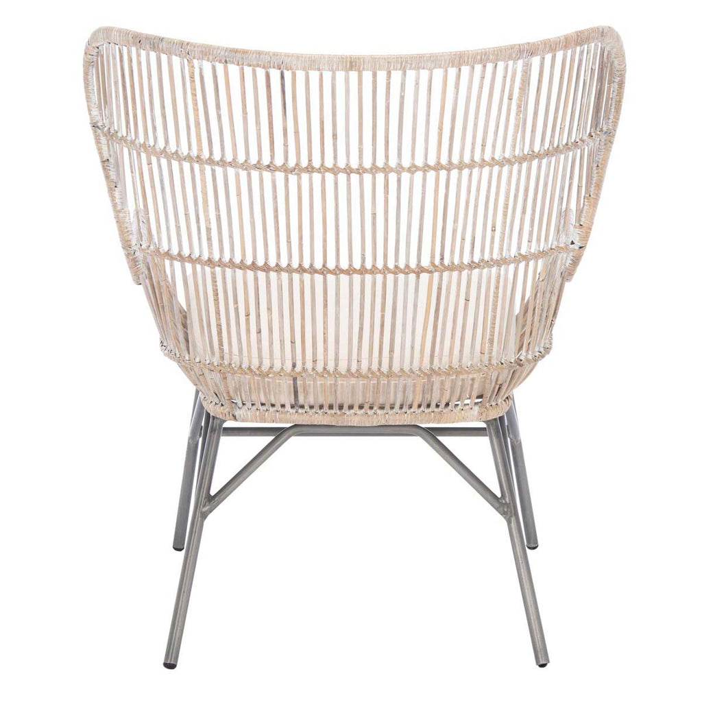 Safavieh Lenu Rattan Accent Chair With Cushion-Grey White Wash/Black