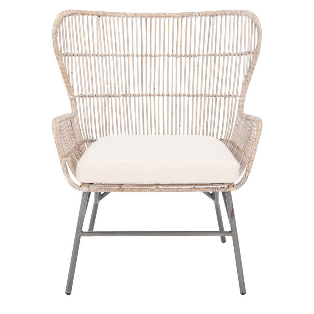 Safavieh Lenu Rattan Accent Chair With Cushion-Grey White Wash/Black