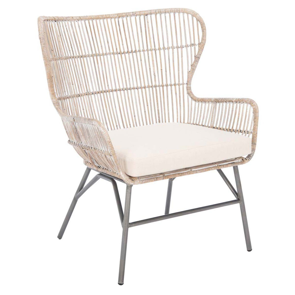 Safavieh Lenu Rattan Accent Chair With Cushion-Grey White Wash/Black