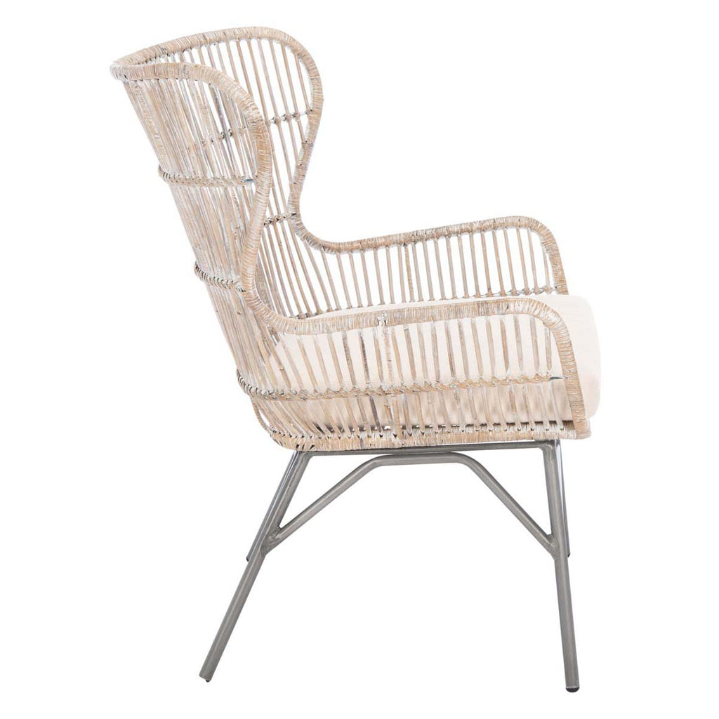 Safavieh Lenu Rattan Accent Chair With Cushion-Grey White Wash/Black