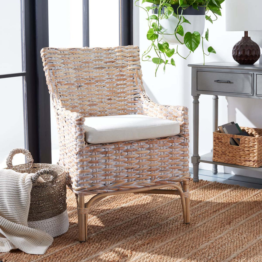 Safavieh Cristen Rattan Accent Chair With Cushion-Natural White Wash