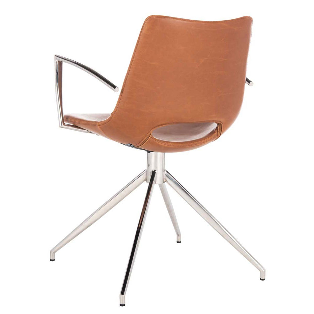 Safavieh Dawn Midcentury Modern Leather Swivel Office Arm Chair - Cognac/Stainless Steel