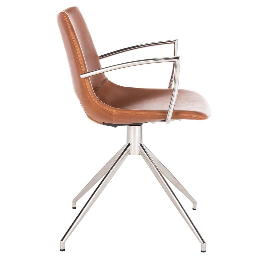 Safavieh Dawn Midcentury Modern Leather Swivel Office Arm Chair - Cognac/Stainless Steel