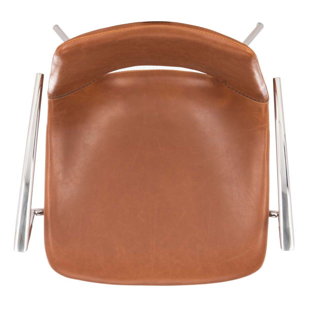 Safavieh Dawn Midcentury Modern Leather Swivel Office Arm Chair - Cognac/Stainless Steel