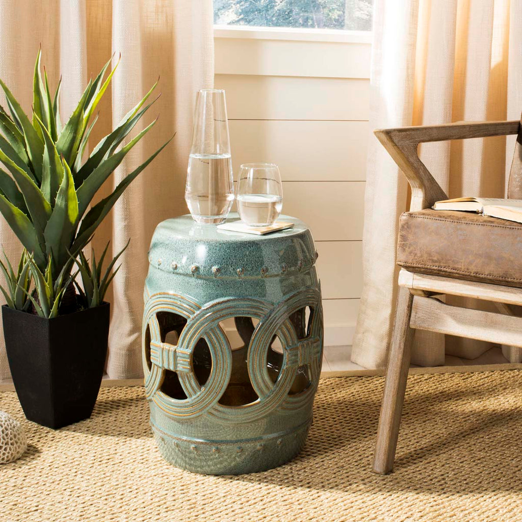 Safavieh Blue-green Ceramic Double Coin Stool