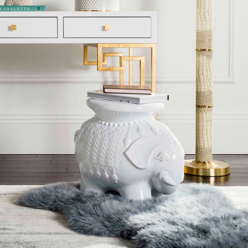 Safavieh White Ceramic Elephant Stool