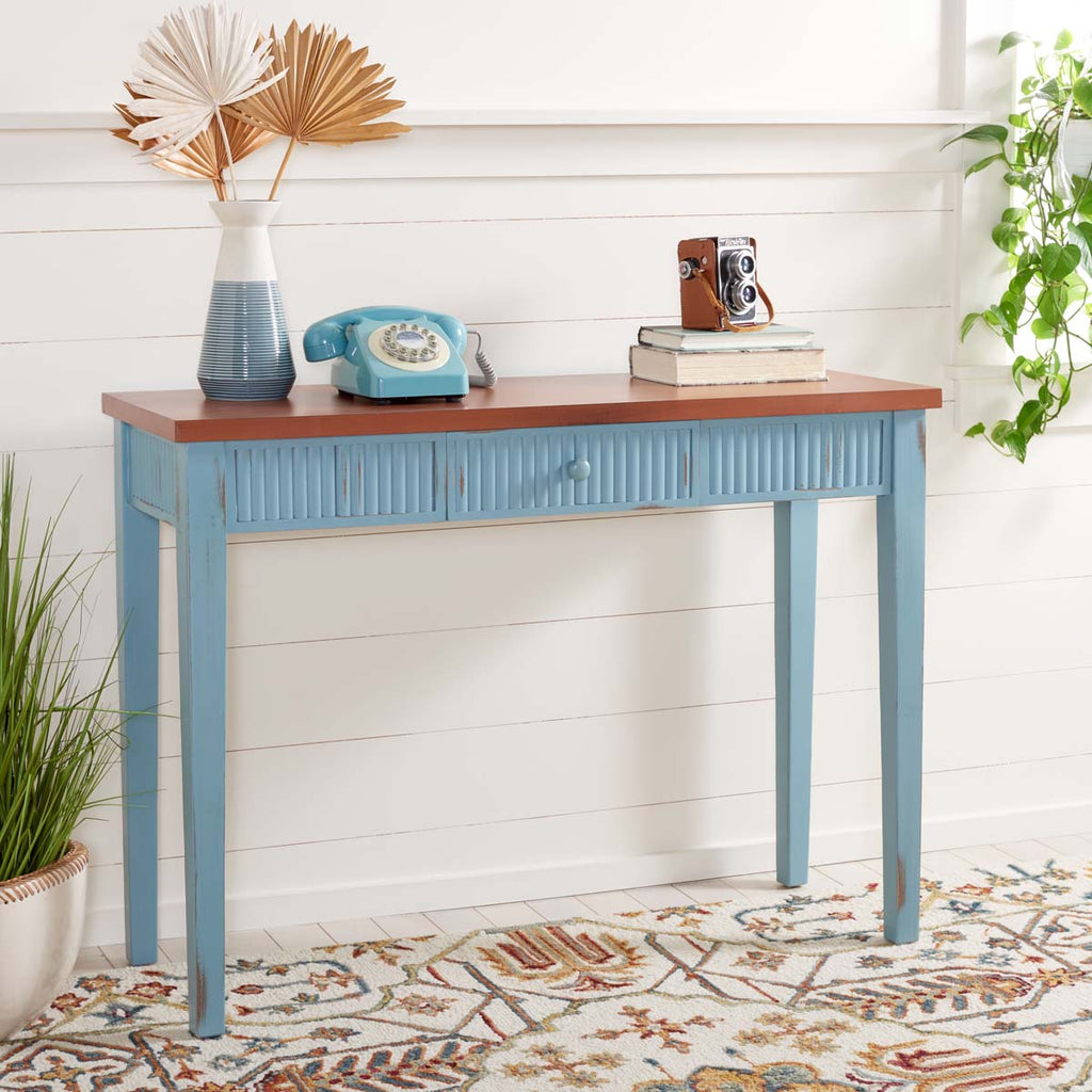 Safavieh Beale Console With Storage Drawer - Blue / Oak