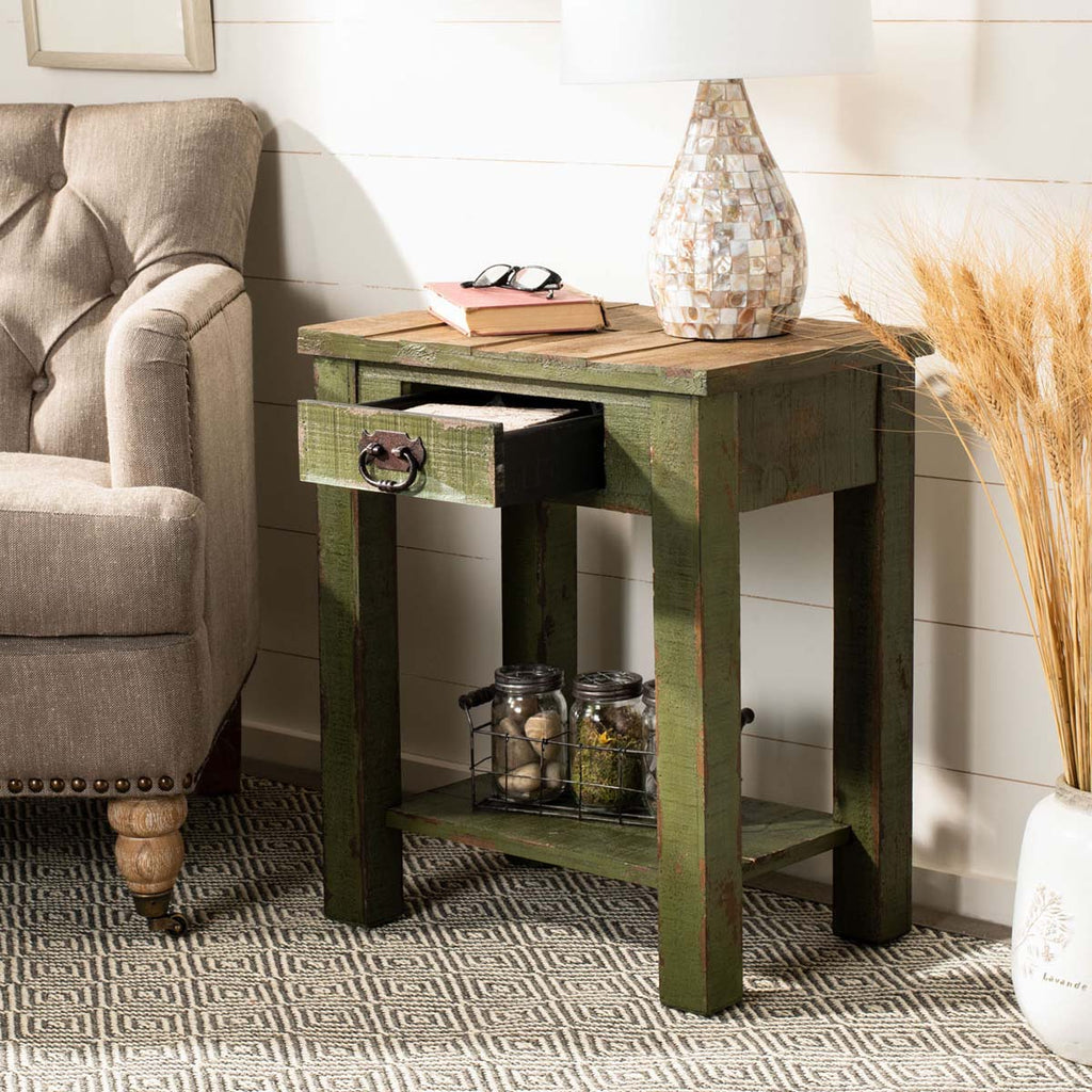 Safavieh Alfred End Table With Storage Drawer - Antique Green