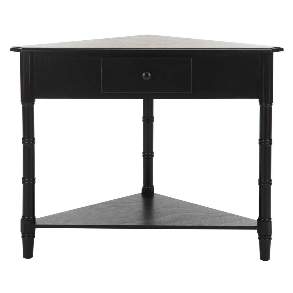 Safavieh Gomez Corner Table With Storage Drawer - Distressed Black