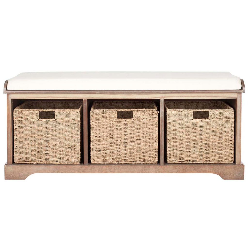 Safavieh Lonan Wicker Storage Bench - Grey Wash/White