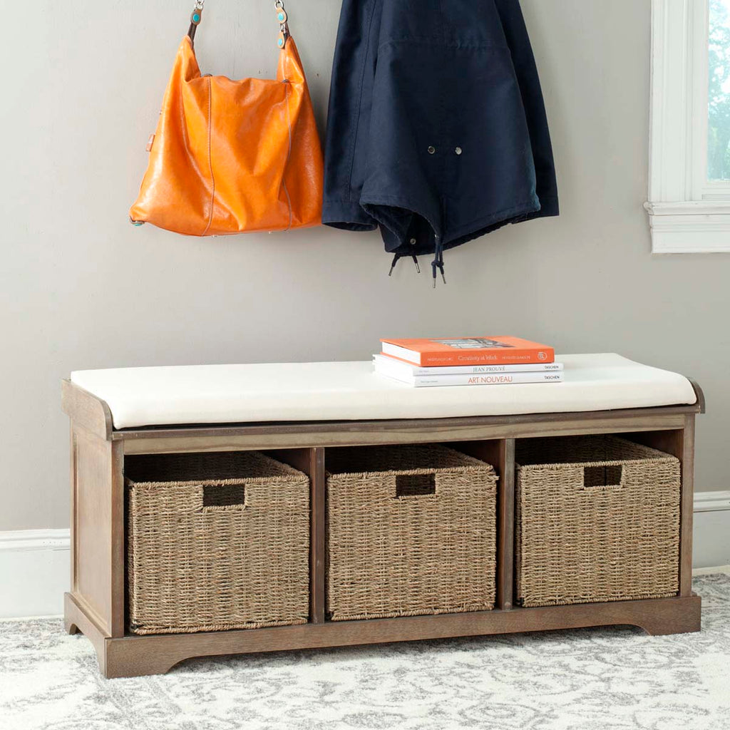 Safavieh Lonan Wicker Storage Bench - Grey Wash/White