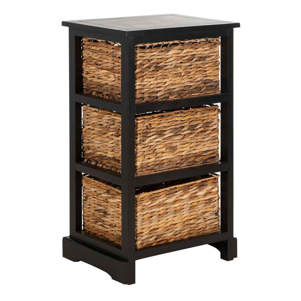 Safavieh Halle 3 Wicker Basket Storage Side Table - Distressed Black