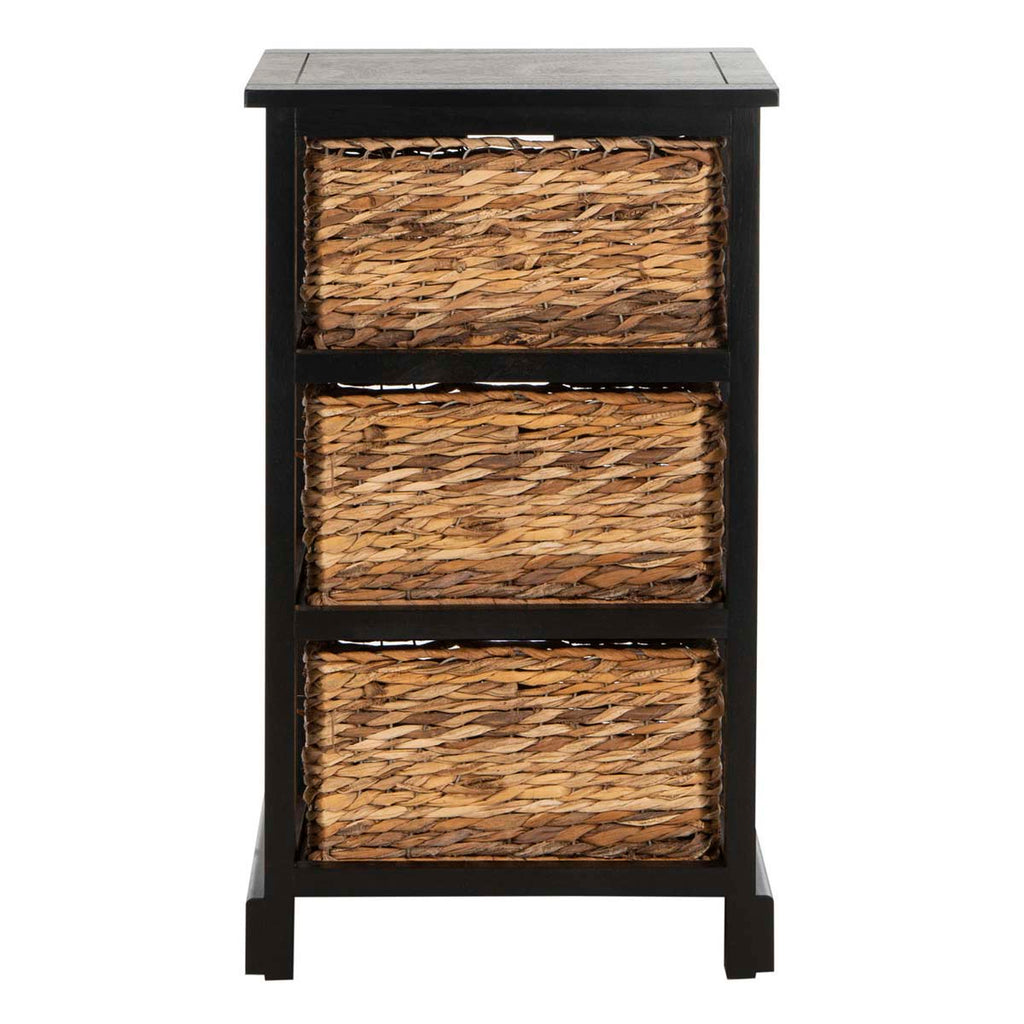 Safavieh Halle 3 Wicker Basket Storage Side Table - Distressed Black