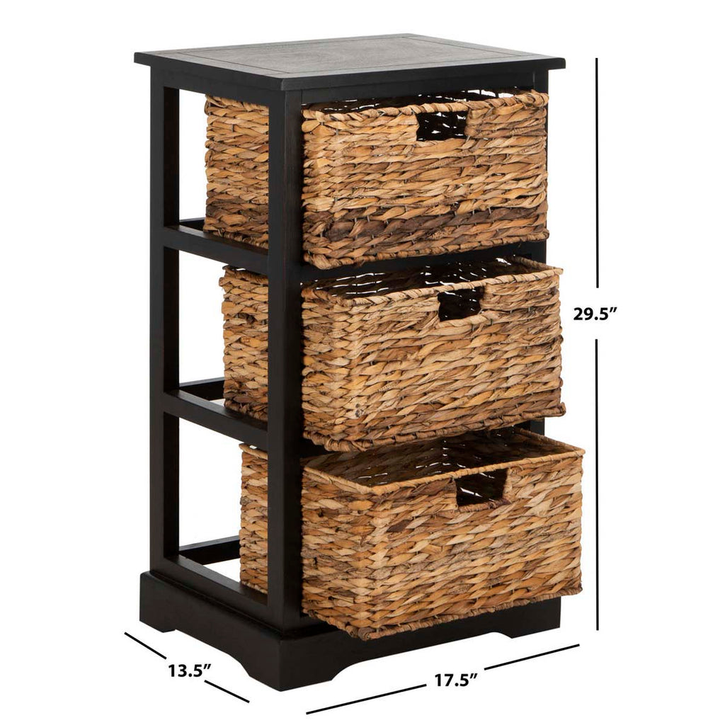 Safavieh Halle 3 Wicker Basket Storage Side Table - Distressed Black