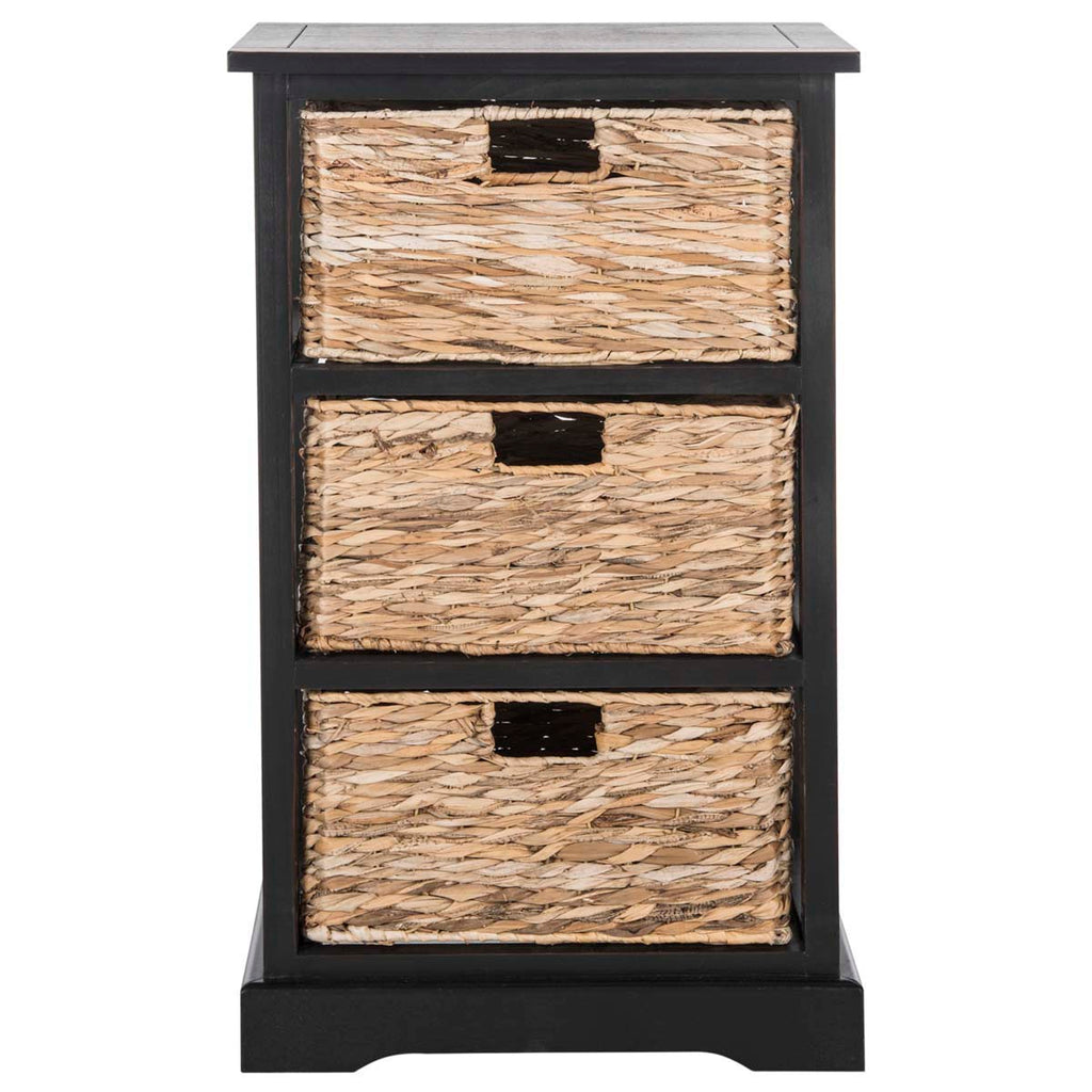 Safavieh Halle 3 Wicker Basket Storage Side Table - Distressed Black