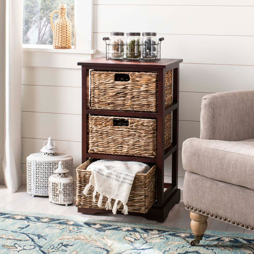 Safavieh Halle 3 Wicker Basket Storage Side Table - Cherry