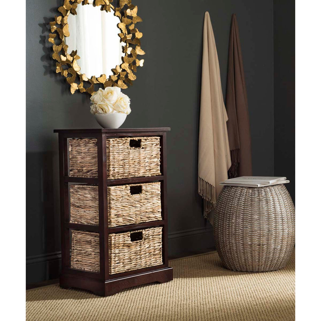 Safavieh Halle 3 Wicker Basket Storage Side Table - Cherry