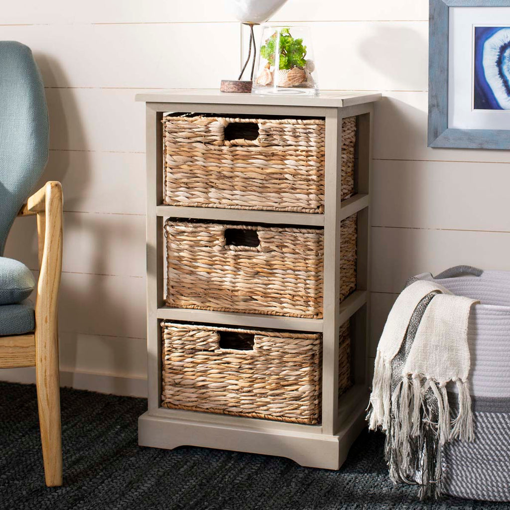 Safavieh Halle 3 Wicker Basket Storage Side Table - Vintage Grey