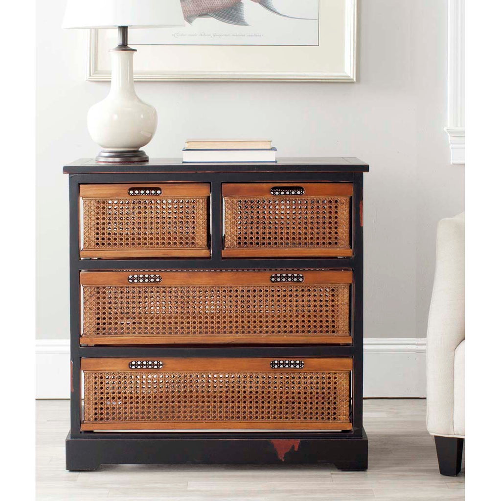 Safavieh Jackson 4 Drawer Storage Unit - Antique Black/Cane Drawers