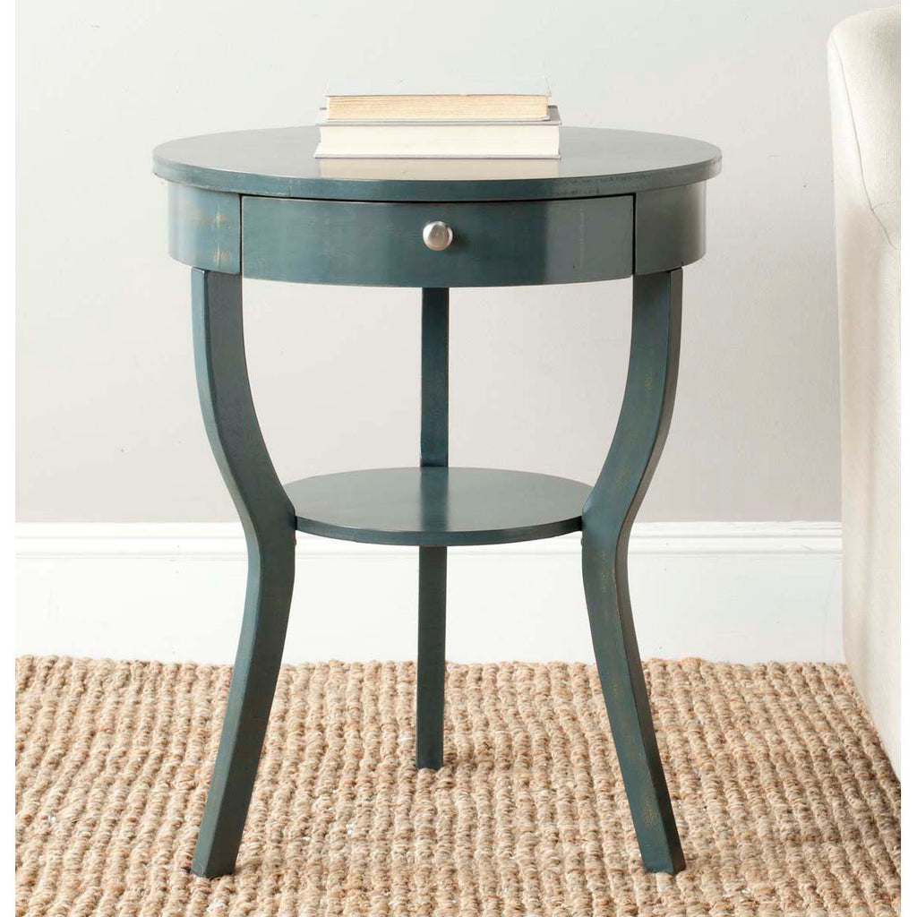 Safavieh Kendra Round Pedestal End Table W/ Drawer - Dark Teal