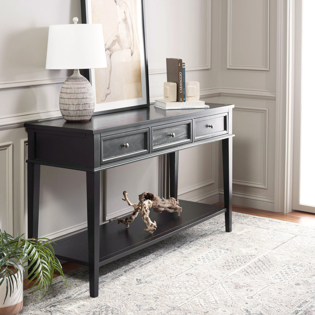 Safavieh Manelin Console With Storage Drawers  - Black / Antique Gold