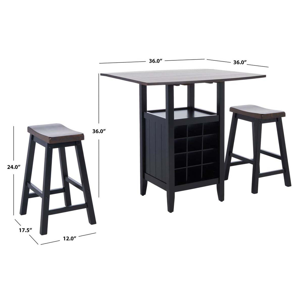 Safavieh  Emeric 3 Pc Set Drop Leaf Pub Table-Dark Espresso / Black