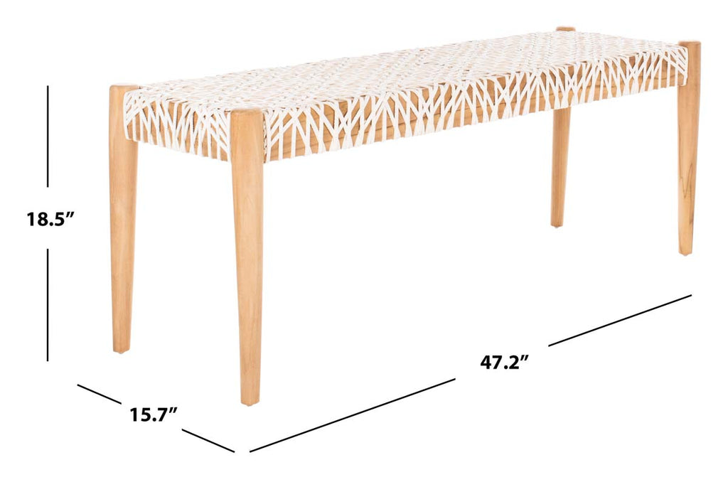 Safavieh Bandelier Leather Weave Bench - Light Oak/Off White Cowhide Leather