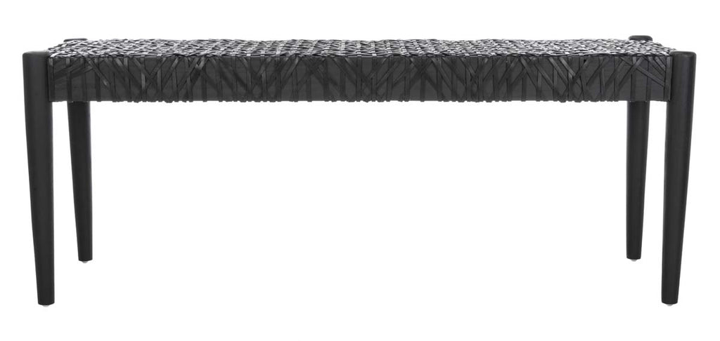 Safavieh Bandelier Leather Weave Bench - Black/Black Leather