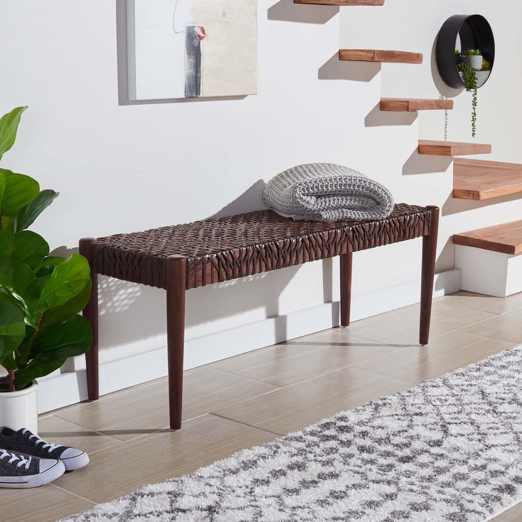 Safavieh Bandelier Leather Weave Bench - Brown/Brown Leather