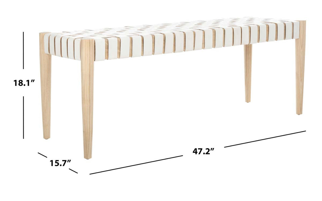 Safavieh Amalia Leather Weave Bench - Off White Leather/Light Oak