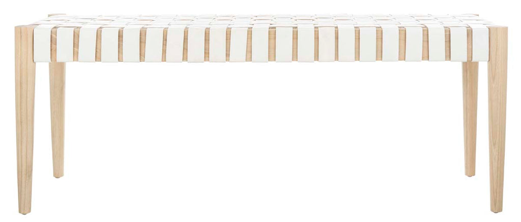 Safavieh Amalia Leather Weave Bench - Off White Leather/Light Oak