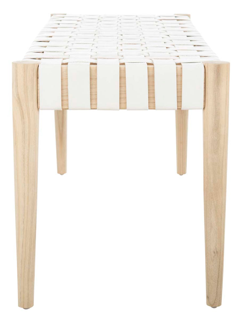 Safavieh Amalia Leather Weave Bench - Off White Leather/Light Oak