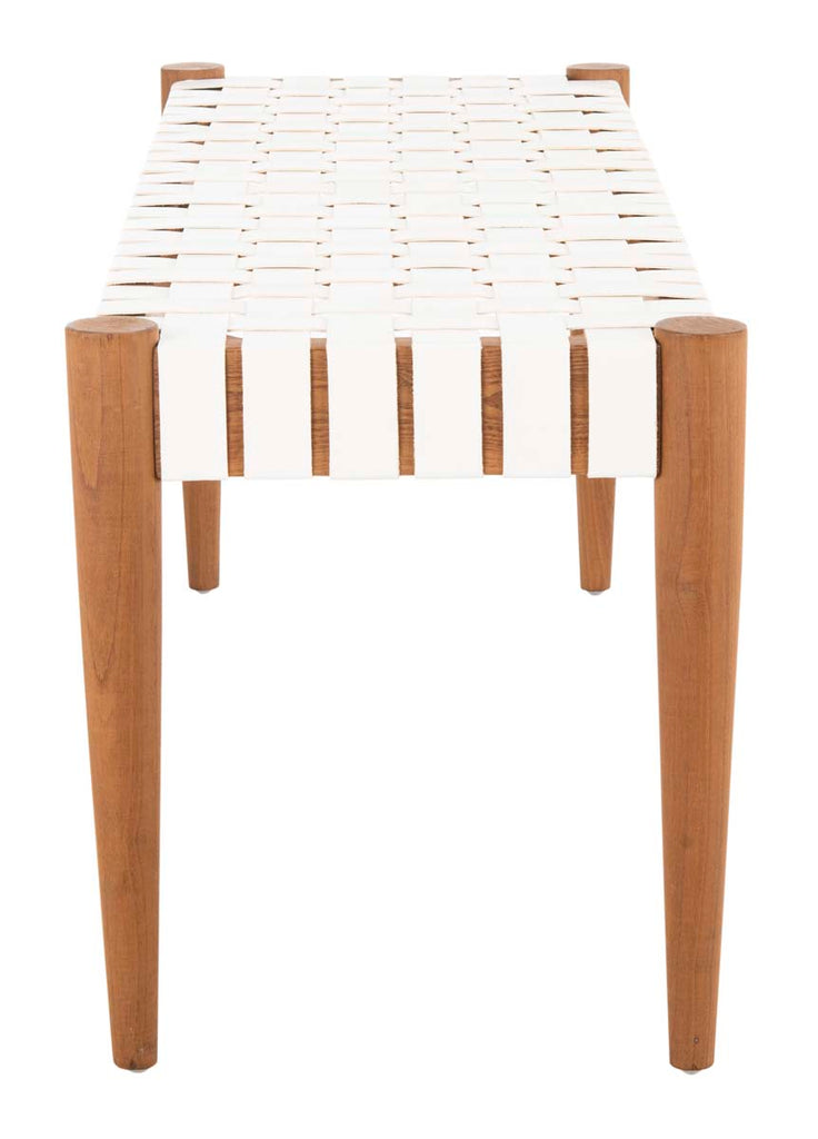 Safavieh Amalia Leather Weave Bench - White Leather/Oak